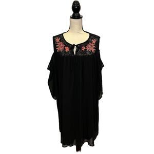 Women's Free 2 Luv Black Floral Embroidered Cold Shoulder Dress Size 2X